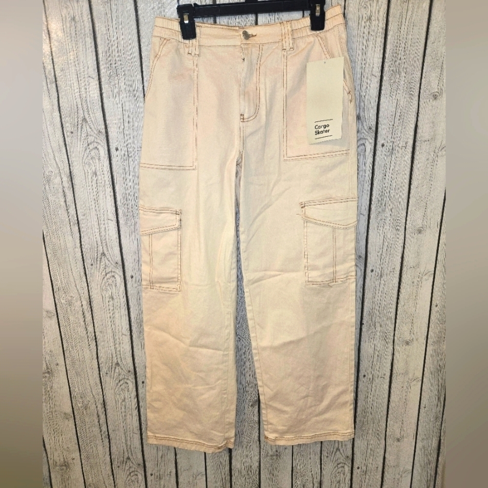 No Boundaries Girls Khaki Cargo Skater Pants Size M (8-10) NWT Vintage Y2K